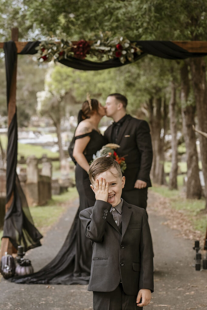 black gothic graveyard wedding elopement