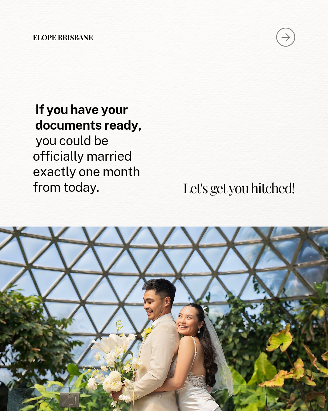 the fastest way to get married in Brisbane is with elope brisbane, not the registry office